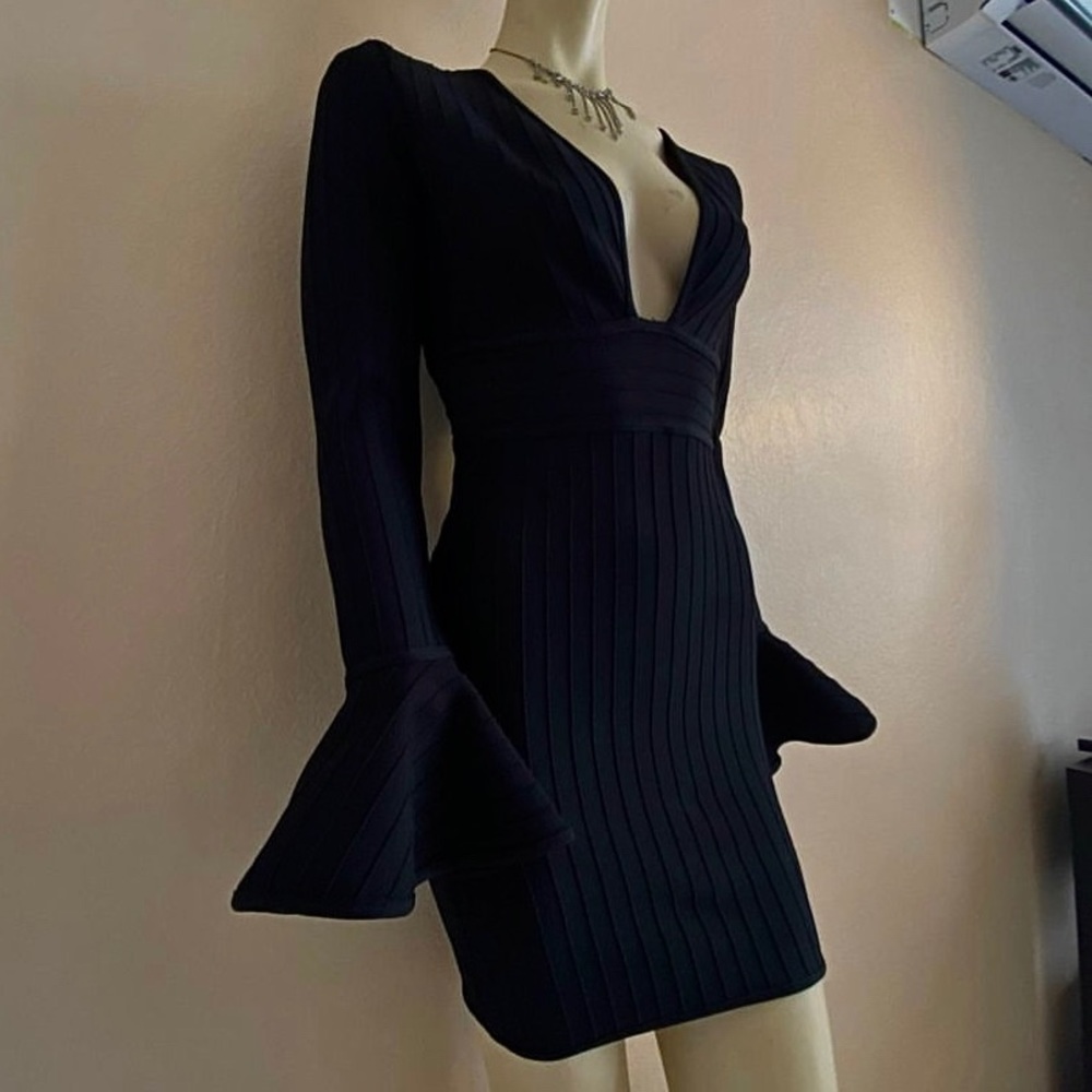 VENUS Black, long sleeve, tight, short dress.
